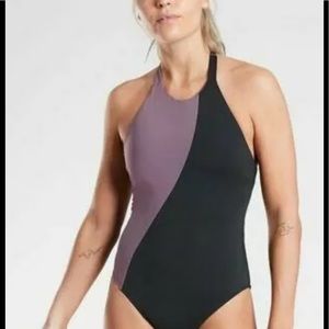 Athleta colorblock one piece black medium new